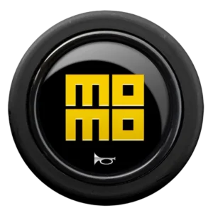 MOMO Horn Button – Gloss Black with Yellow Logo, Two-Contact