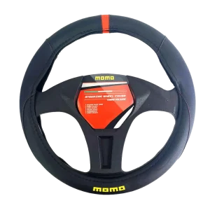 MOMO Elegant Steering Wheel Cover — Black/Red PU Leather