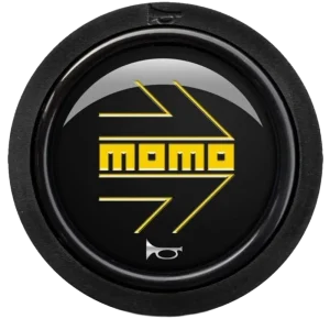 MOMO Horn Buttons – Arrow, Gloss Black with Yellow Logo (Pack of 10)