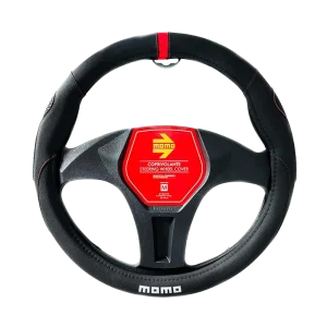 MOMO Supergrip Steering Wheel Cover — Black/Red, PU Leather