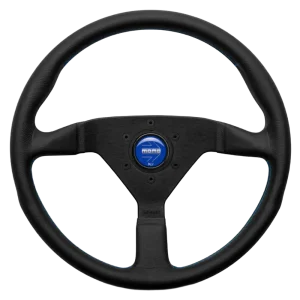 MOMO Montecarlo — Black/Blue, 350 mm Leather Steering Wheel