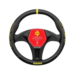MOMO Profile Series Steering Wheel Cover — Black/Yellow (38 cm)
