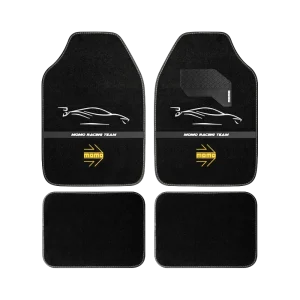 MOMO Racing Floor Mats – 4-Piece, Black with White Silhouette